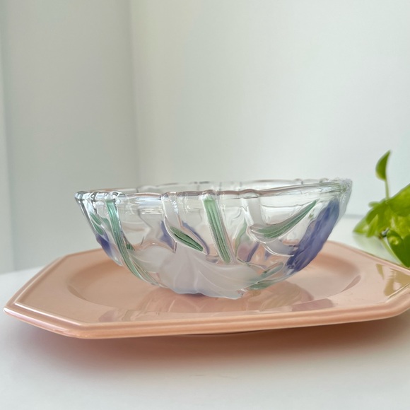 Vintage set of two glass flower print bowls salad bowls dessert bowls - Picture 4 of 12